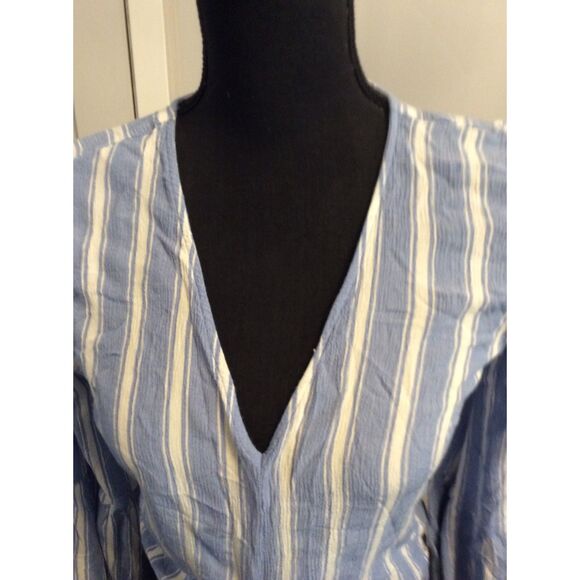 American Eagle Small Boho Long Partial Bell Sleeve Tie Front Striped Top - Picture 2 of 3